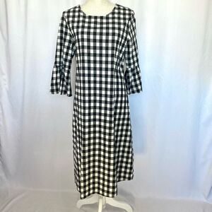 Gingham Plaid Midi Dress Long Bell Sleeves Women’s Medium Timeless Retro Ces Fem